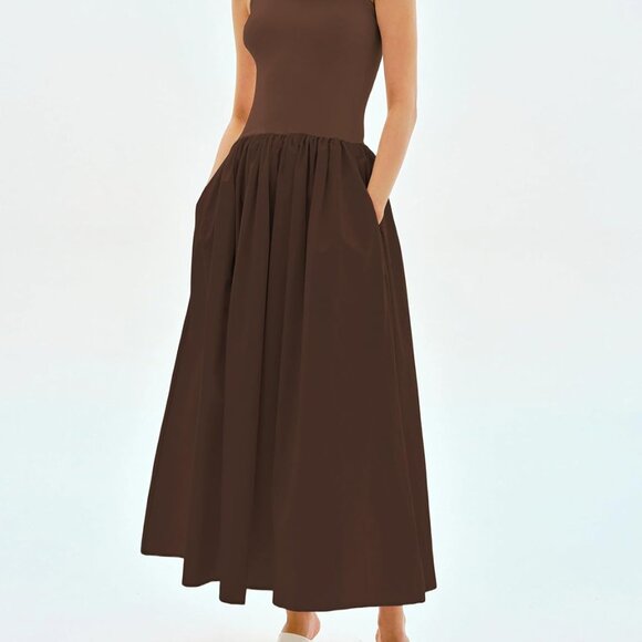 Sleeveless Maxi Dress Cotton Blend Pockets Casual Summer Long with Pockets - Picture 5 of 5